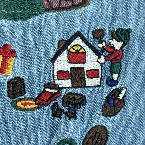 Karen Scott Shirt Womens Denim Christmas Embroidered Santa Button Up Plus Sz 1X - Picture 14 of 16